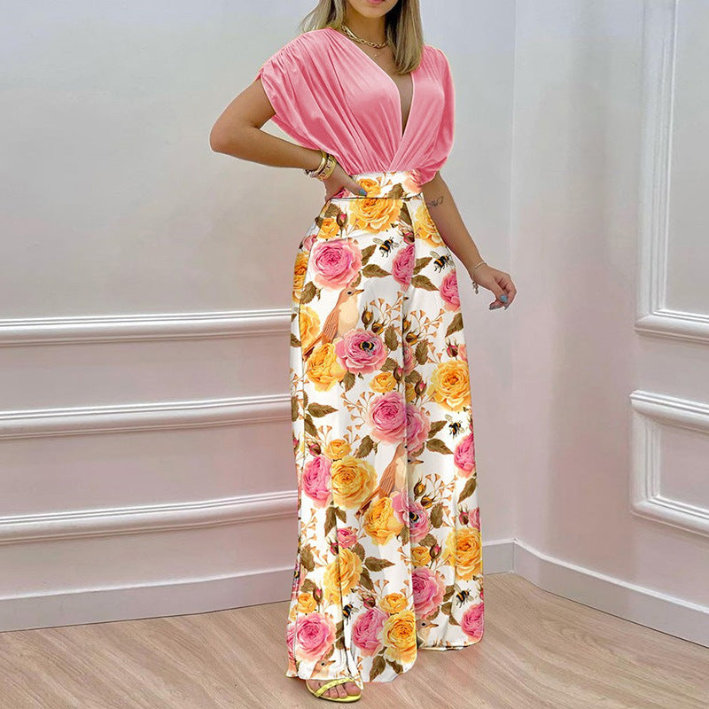 Damen Jumpsuit V-Ausschnitt Weitbein Norvielle