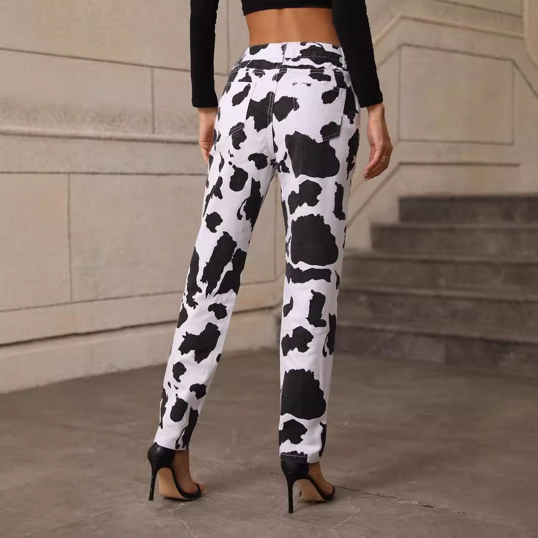 Damen Jeanshose Kuhflecken-Muster Norvielle