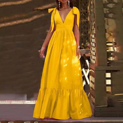 Damen Maxikleid Rüschendetails V-Ausschnitt Norvielle - Norvielle