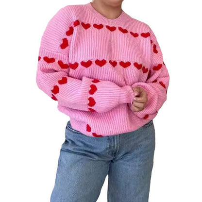 Damen Kuschelpullover Weiches Strick Herzmuster Norvielle
