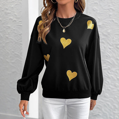 Damen Sweatshirt mit goldenen Herzchen-Print - Norvielle