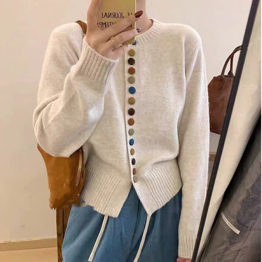 Damen Strickjacke Bunt Knöpfe Lässig - Norvielle