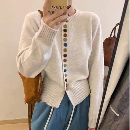 Damen Strickjacke Bunt Knöpfe Lässig - Norvielle