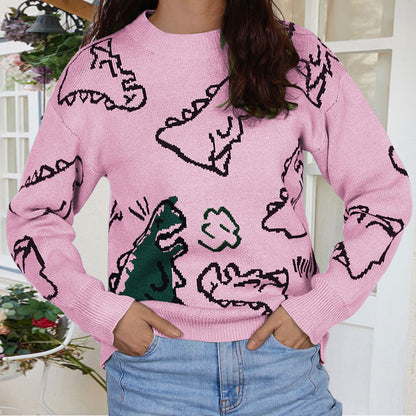 Damen Pullover Dinosaurier Motiv Lässiger Schnitt Norvielle