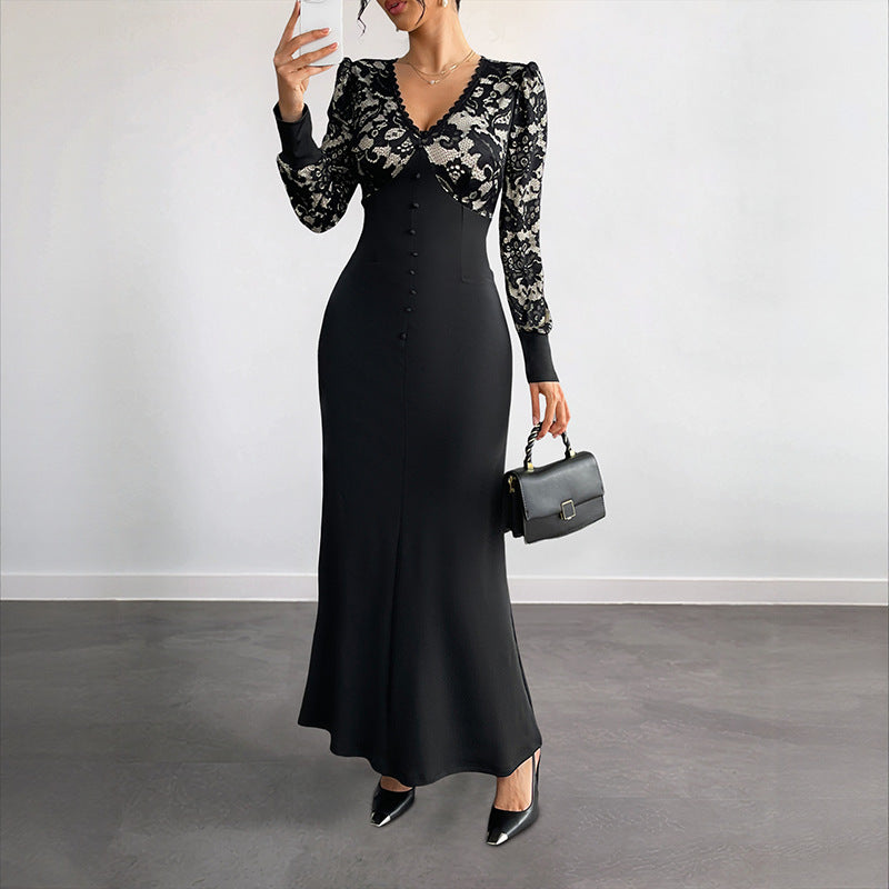 Damen Maxikleid Spitze Tailliert Norvielle