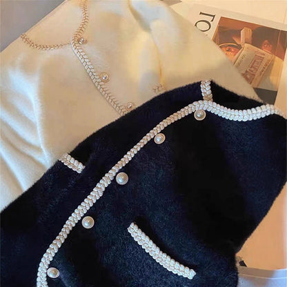 Damen Strickjacke mit Perlenverzierungen Elegantes Design