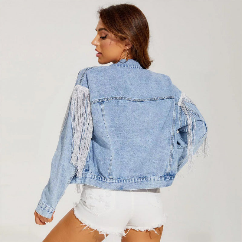 Damen Jeansjacke Fransig Design