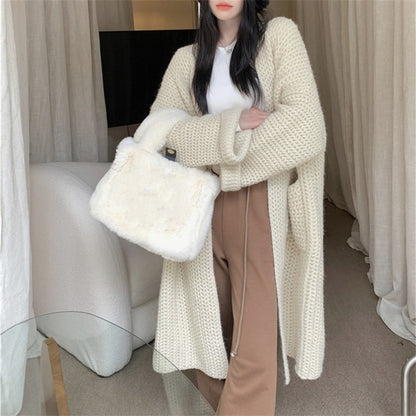 Damen Longcardigan mit Taschen und Zopfmuster