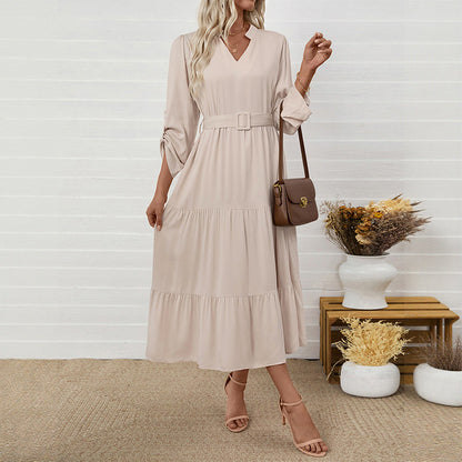 Damen Maxikleid V-Ausschnitt Taillierter Gürtel Norvielle - Norvielle
