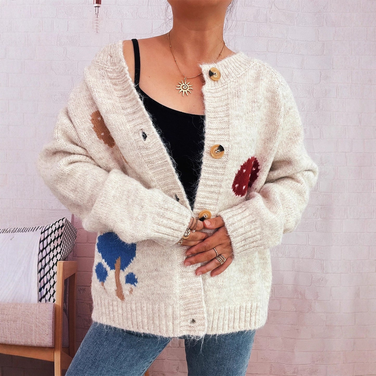 Damen Strickjacke Pilzmuster Norvielle - Norvielle