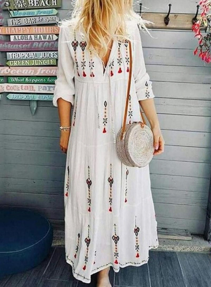 Damen Boho-Kleid Bestickt Lässig Norvielle