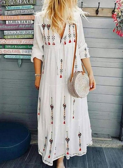 Damen Boho-Kleid Bestickt Lässig Norvielle