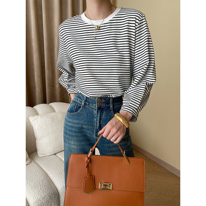 Damen Langarmshirt Gestreift Rundhalsausschnitt Bequem Norvielle - Norvielle