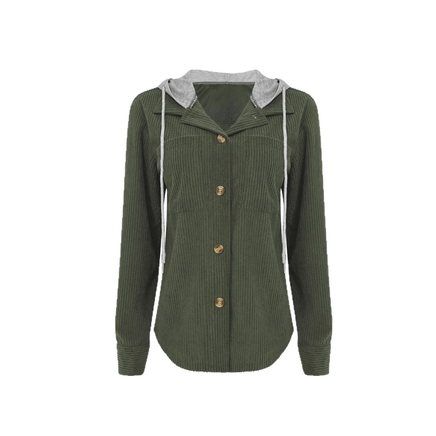Damen Hemdjacke Gestreift Kapuze Taschen Norvielle