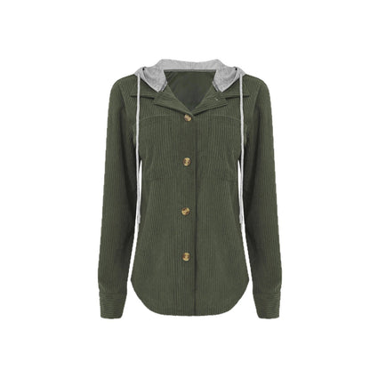 Damen Hemdjacke Gestreift Kapuze Taschen Norvielle