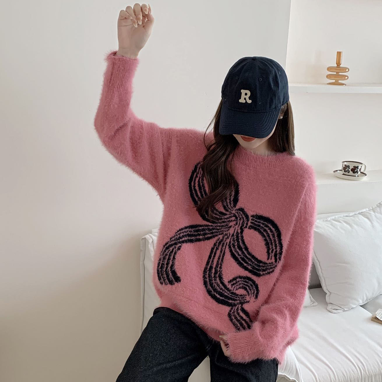 Damen Pullover Kuschelig Dekoratives Schleifenmuster Norvielle