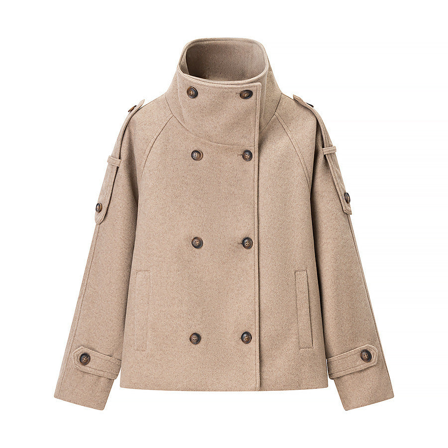 Damen Wolljacke Hochkragen Dekorative Knöpfe