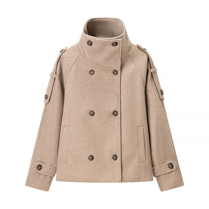 Damen Wolljacke Hochkragen Dekorative Knöpfe
