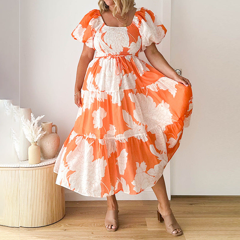 Damen Maxikleid Voluminöse Puffärmel Florales Design Norvielle