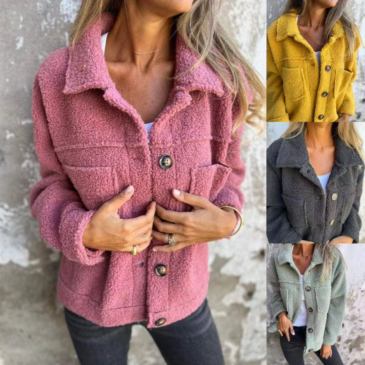 Damen Oversized-Jacke Flauschig mit Taschen und Knöpfen Norvielle - Norvielle