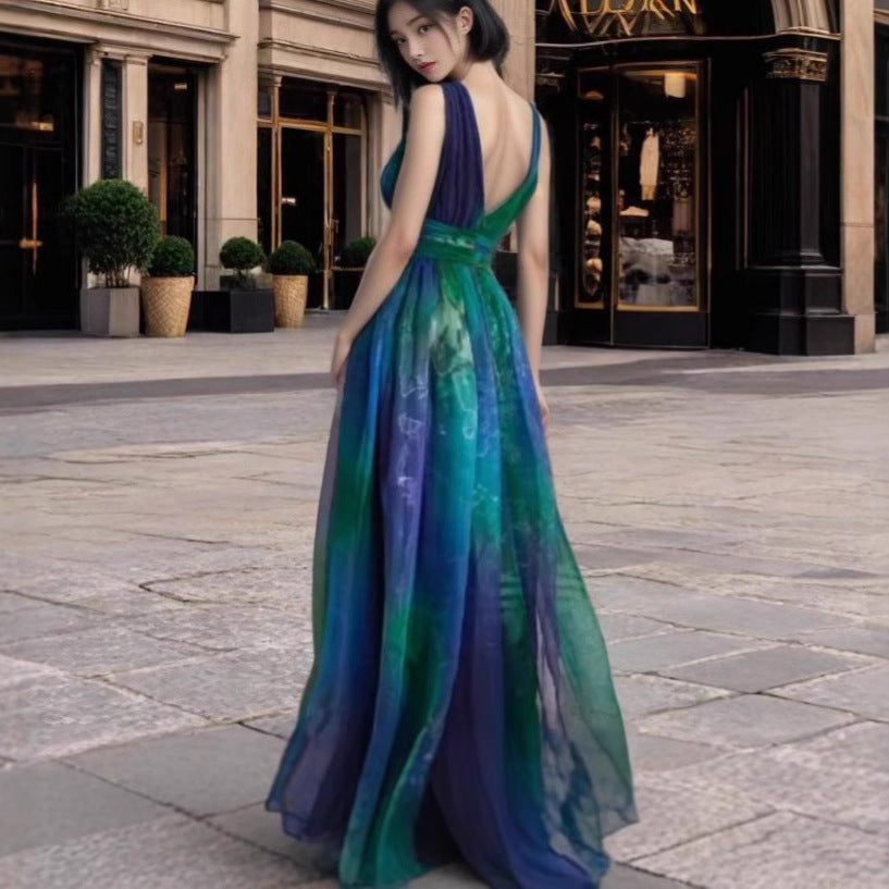 Damen Abendkleid Tüll V-Ausschnitt