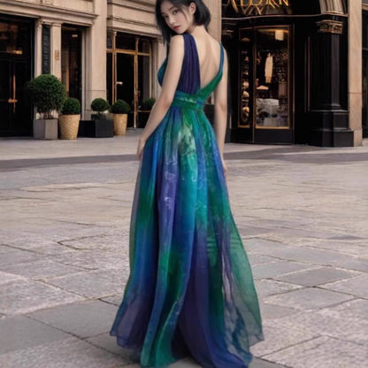 Damen Abendkleid Tüll V-Ausschnitt