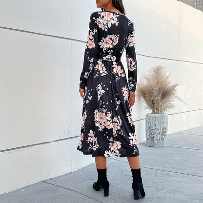 Damen Wickelkleid Florale Rüschen Elegante Ärmel