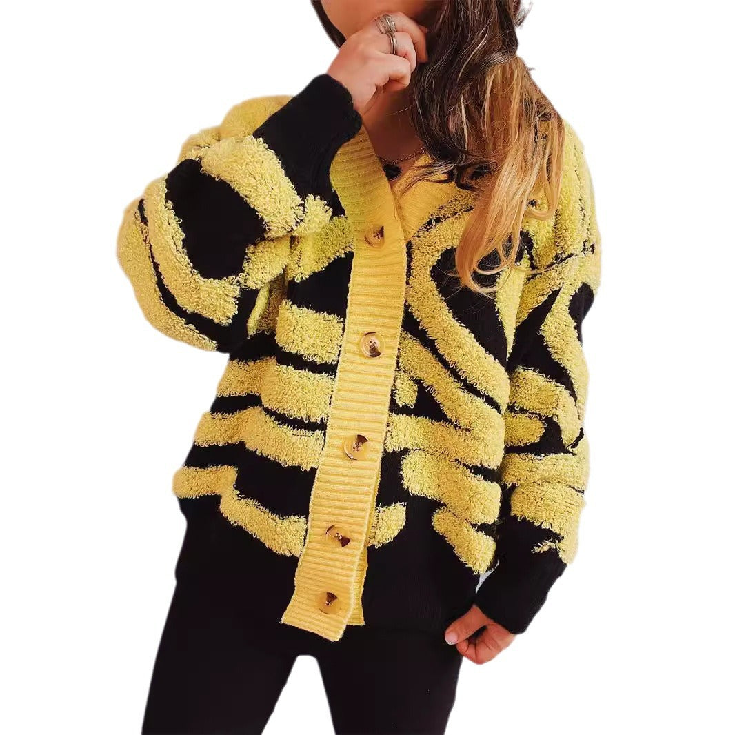 Damen Strickjacke Grafisches Muster Luxusknöpfe