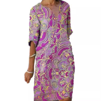 Damen Leichtkleid V-Ausschnitt Bunt Norvielle