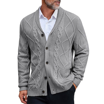 Herren Grobstrickjacke Elegantes Zopfmuster Warm Beige