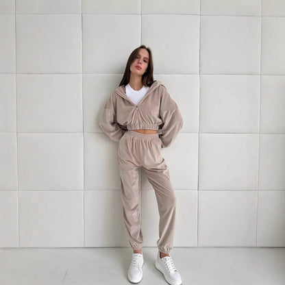 Damen Veloursjacke Elastischer Bund Großer Kragen