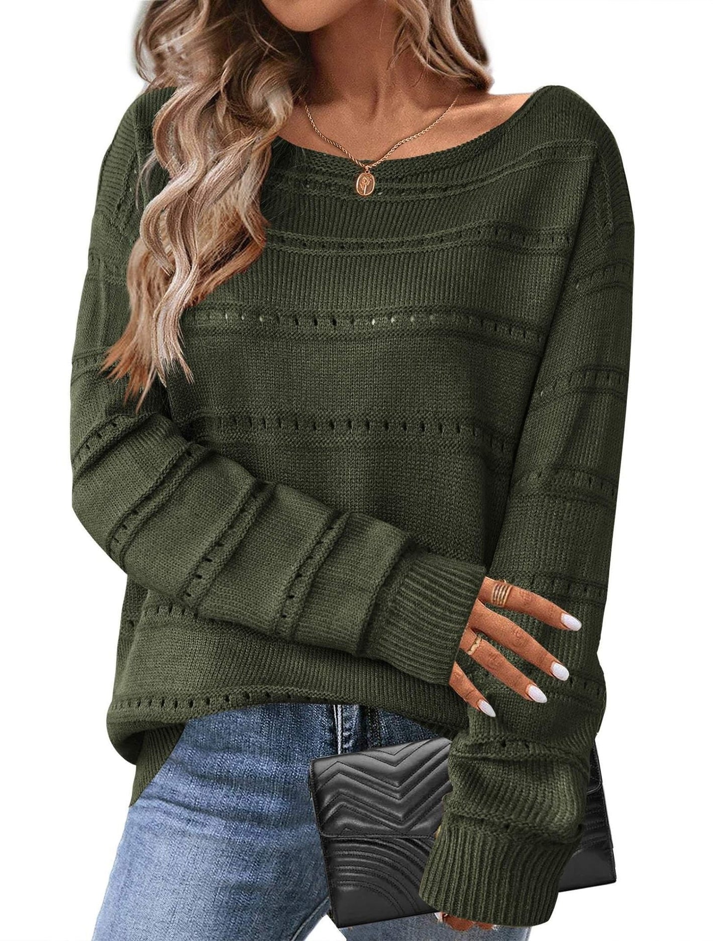 Damen Strickpullover Weit Geschnitten Luftige Struktur Norvielle