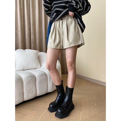 Damen Shorts Vegan Wildleder Elastischer Bund