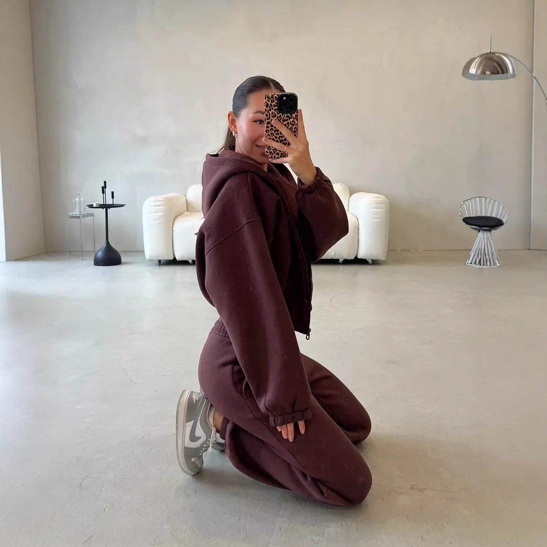 Damen Oversized Freizeitanzug Sweatjacke Sweatpants Bequem