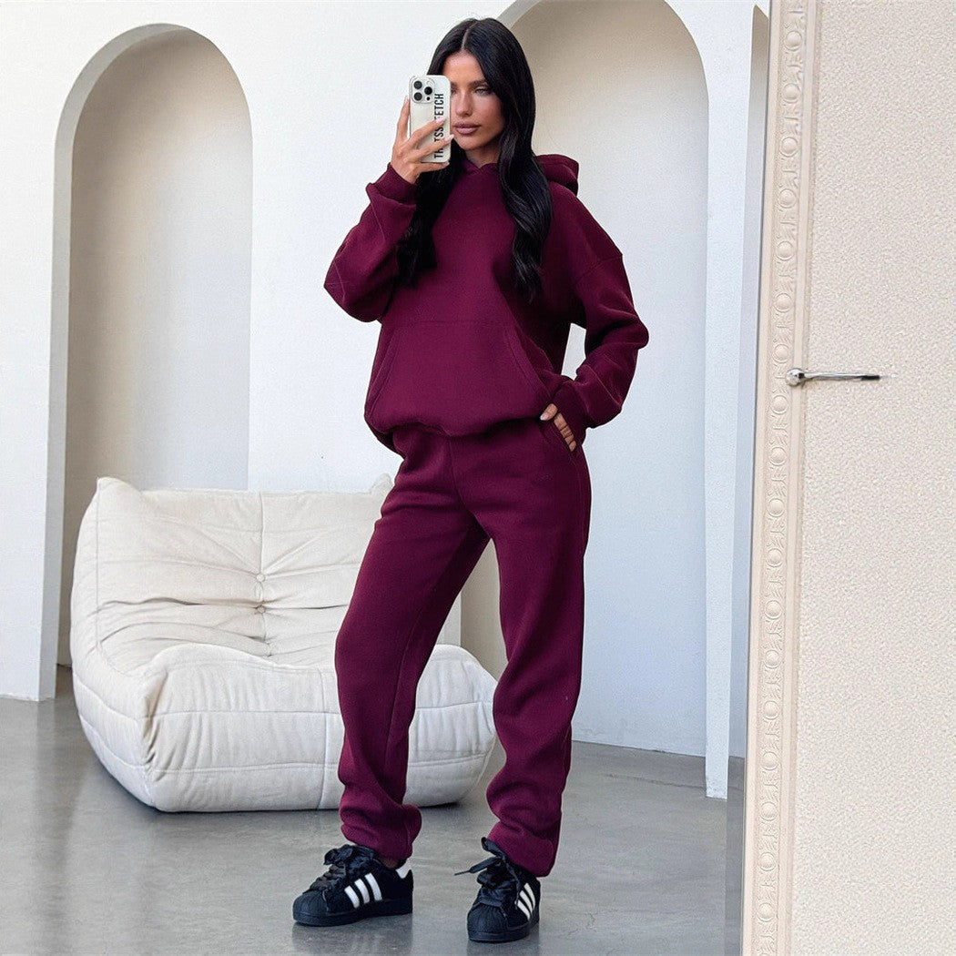 Damen Sportliches Loungewear-Set mit Kapuze und elastischem Bund