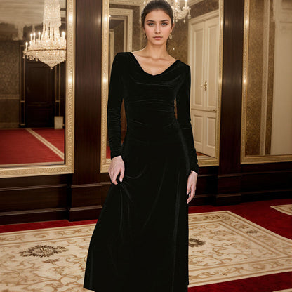 Damen Maxikleid Cowl-Ausschnitt Länge Lang Ärmel Norvielle
