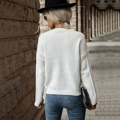 Damen Strickpullover V-Ausschnitt Zopfmuster Norvielle