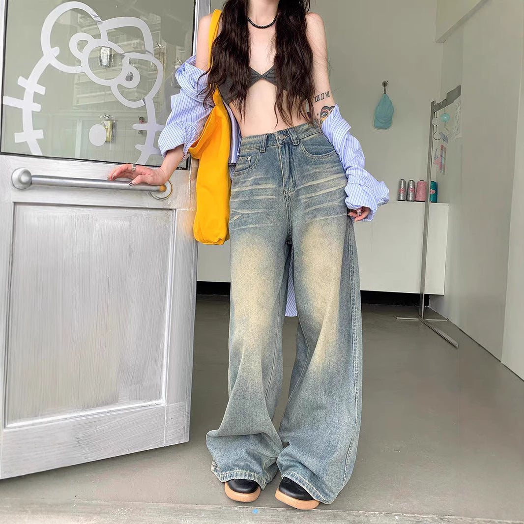 Damen Weite Jeans Vintage-Effekt
