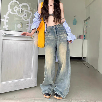 Damen Weite Jeans Vintage-Effekt