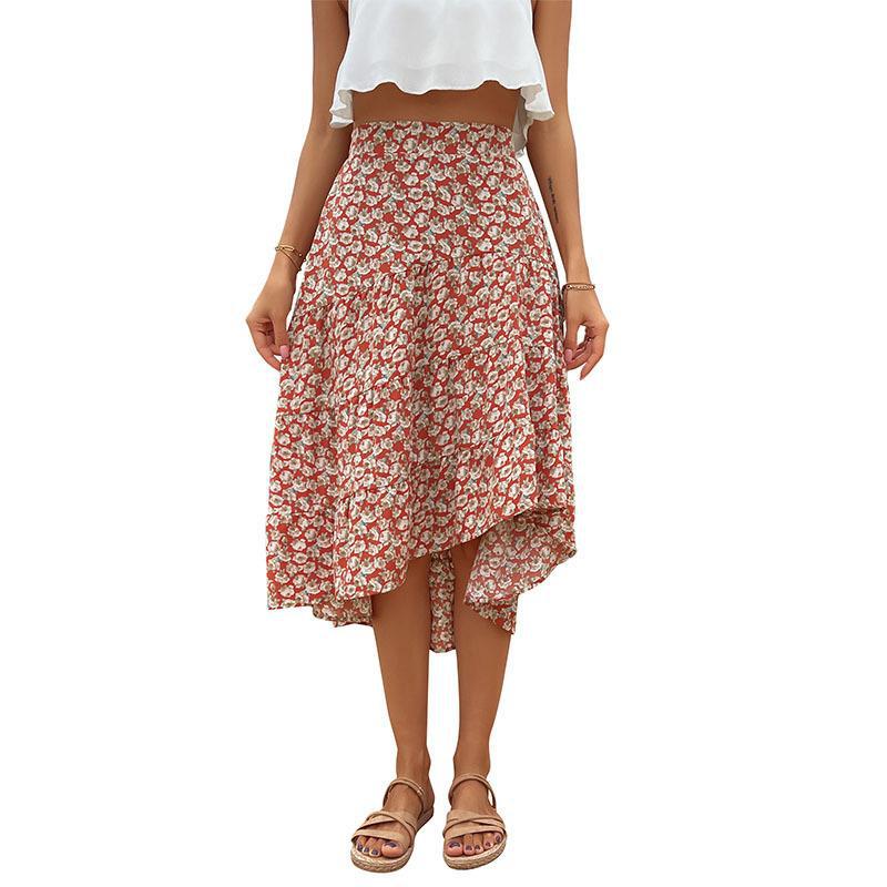 Damen Maxirock Blumenmuster Elastischer Bund