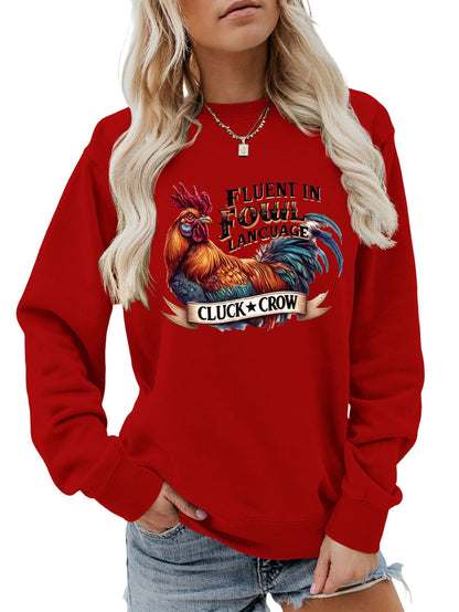 Damen Sweatshirt Hühnermotiv Bequem Grau