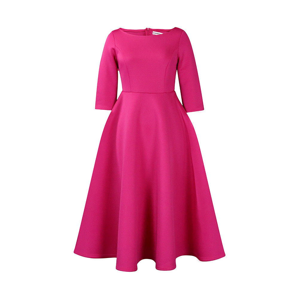 Damen A-Linien Kleid Rundhalsausschnitt Schwingender Rock