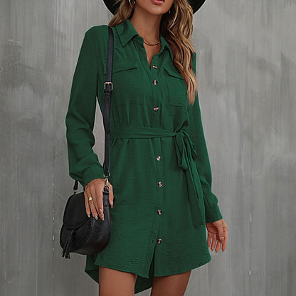 Damen Hemdblusenkleid mit Taillengürtel und Knöpfen Norvielle