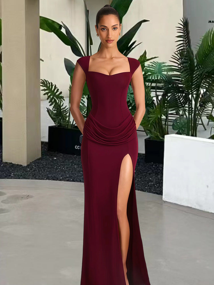 Damen Maxikleid V-Ausschnitt Seidenchiffon