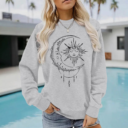Damen Sweatshirt Sonnen-Mond-Motiv Baumwolle Norvielle