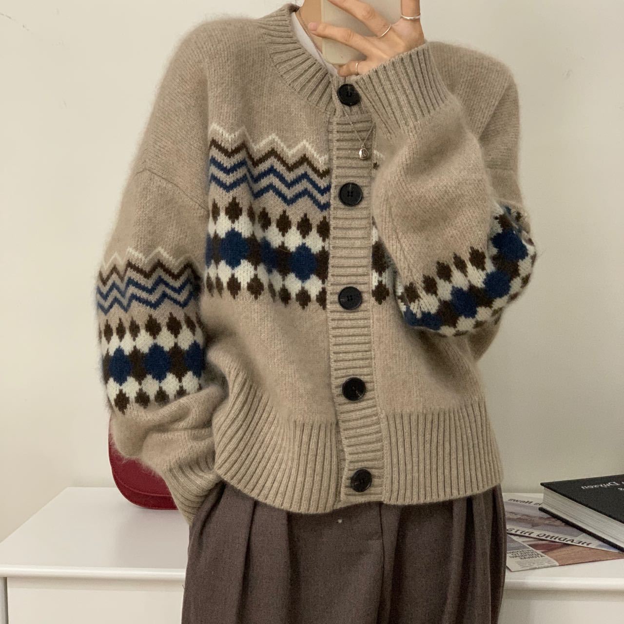 Damen Strickcardigan Kuschelig Ornamente Norvielle