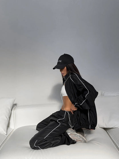 Damen Sportliche Windjacke Elastischer Bund Lässiger Schnitt