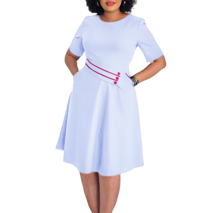 Damen A-Linien Kleid mit Gürtel und Knöpfen Norvielle