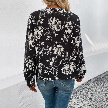 Damen Bluse Floralmuster Puffärmel Norvielle