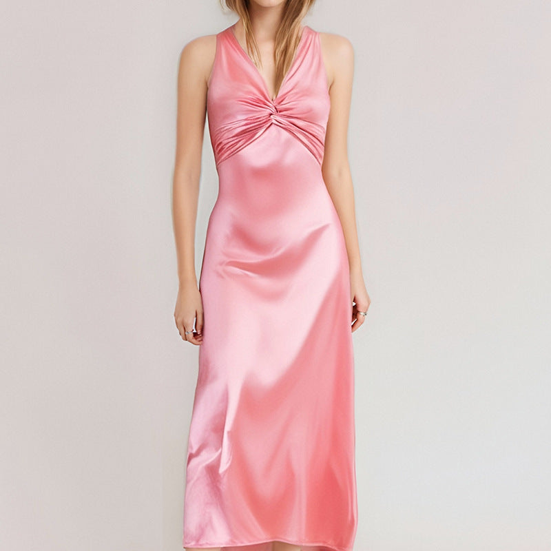Damen Satinkleid Wickeldetail Elegant
